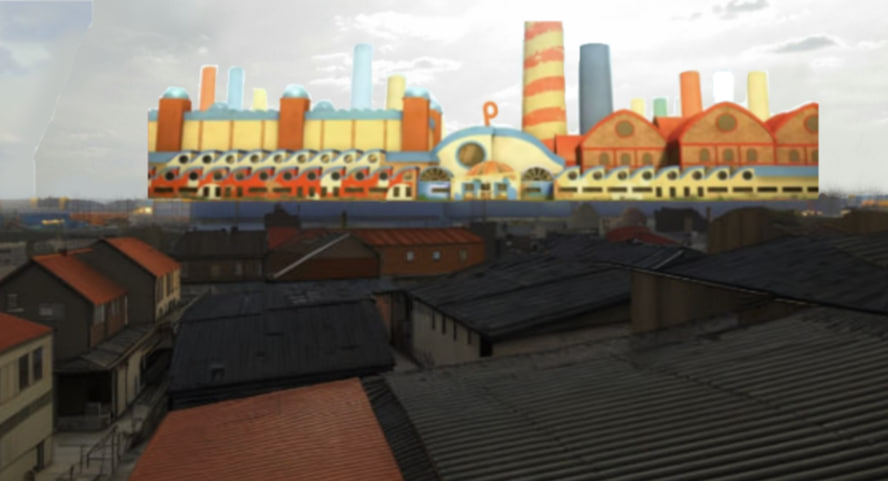 Вид на фабрику "Время играть" с крыши дома братьев. Иллюстрация моя