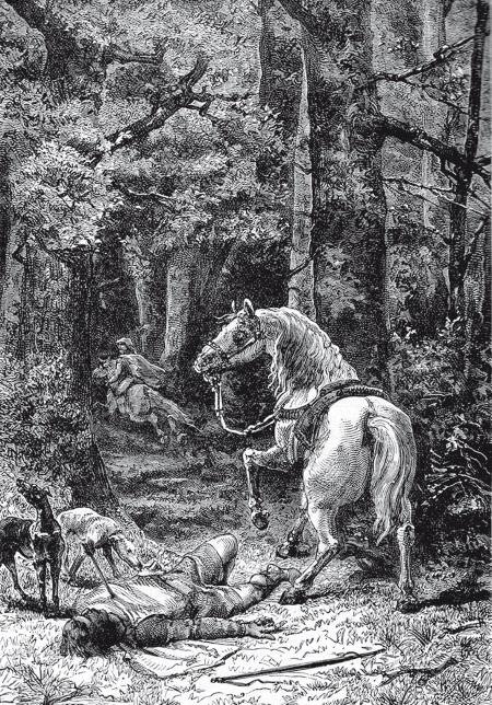 Альфонс де Невилл. Смерть Вильгельма II Руфуса. Литография. 1895