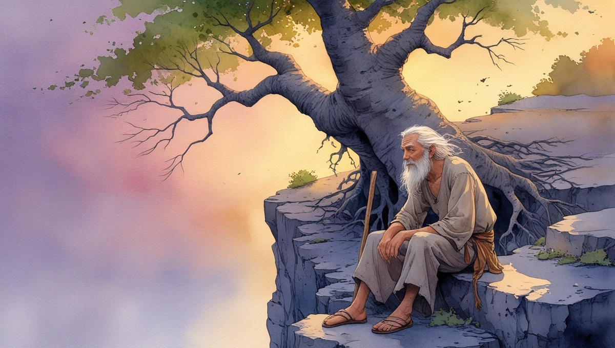 Однажды на скалу из любопытства поднялся старик