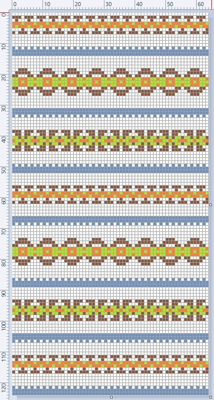 Раппорт больших узоров на 8 петель. Голубые полоски - на 2.