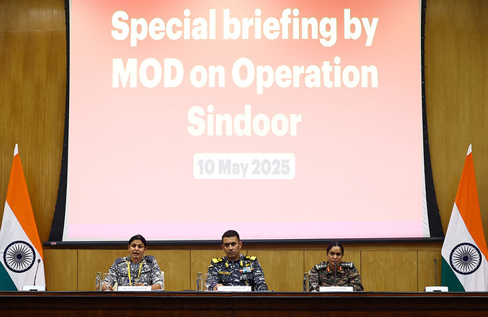    Пресс-конференция в МИД Индии, касающаяся военной операции «Синдур». REUTERS/Anushree Fadnavis