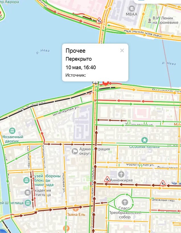    Перекрытие Литейного поста. Фото: скриншот сервиса Яндекс.Пробки