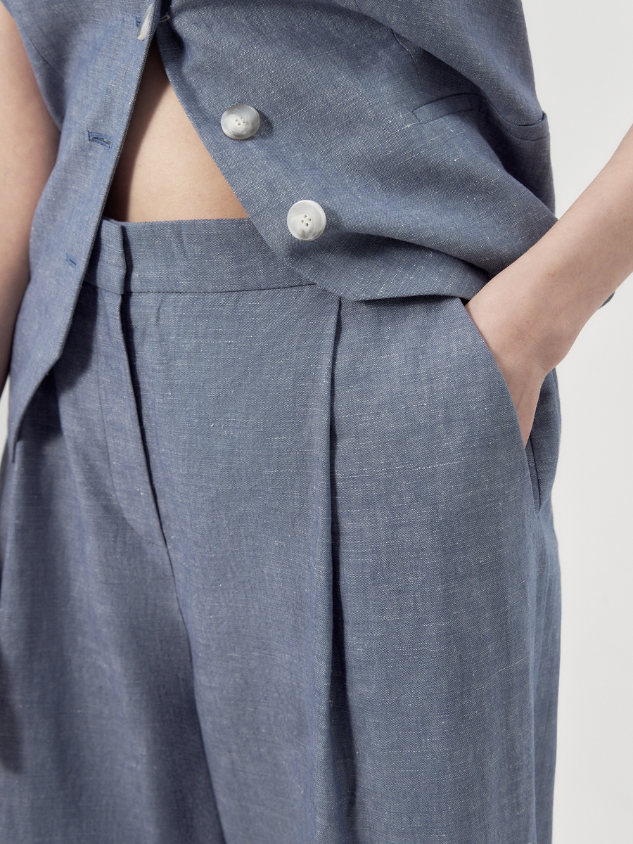 Широкие брюки со складками из хлопка и льна (Артикул: 3110800cd0555) на pompa.ru
