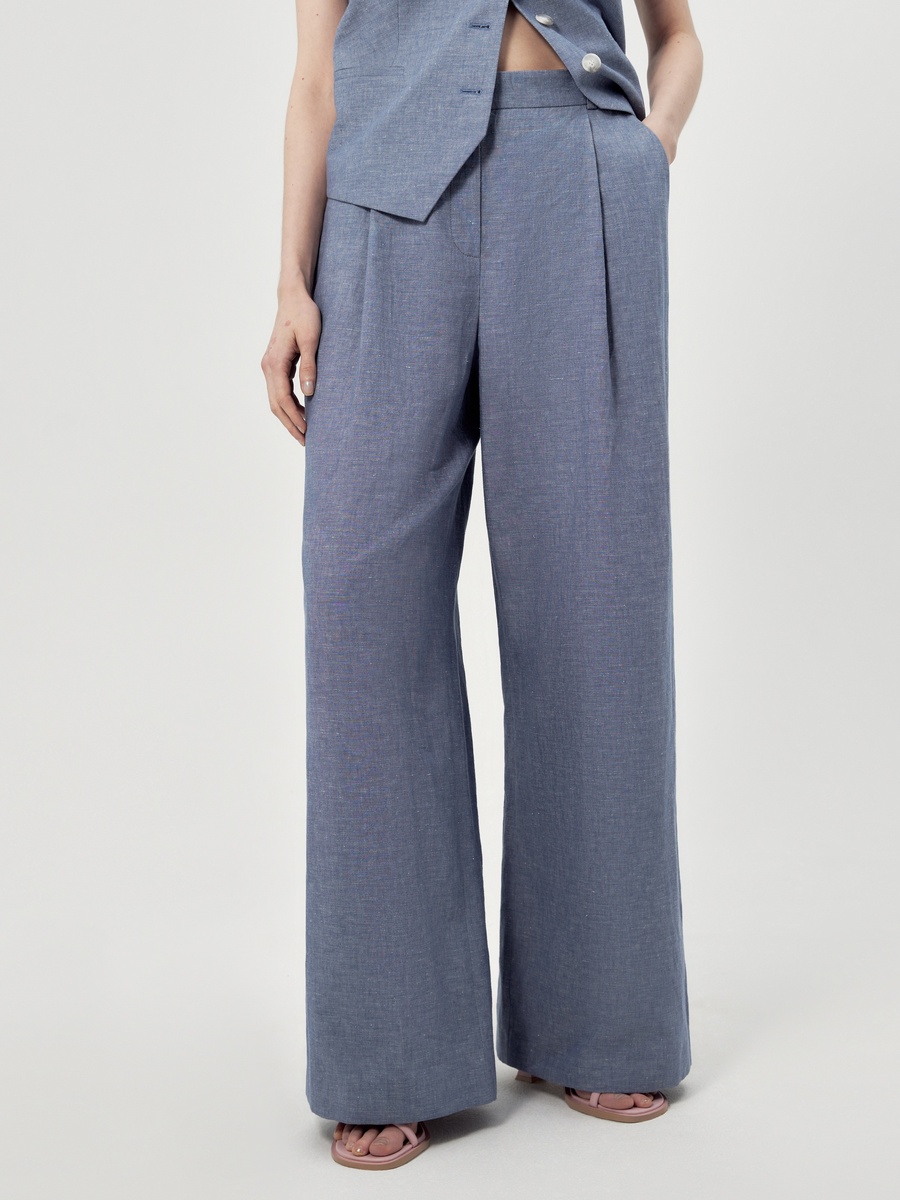 Широкие брюки со складками из хлопка и льна (Артикул: 3110800cd0555) на pompa.ru
