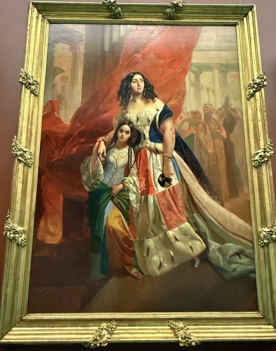 "Портрет графини Ю.П. Самойловой, удаляющейся с бала с приемной дочерью Амацилией Пачини"  К.Брюллов. Холст, масло. 