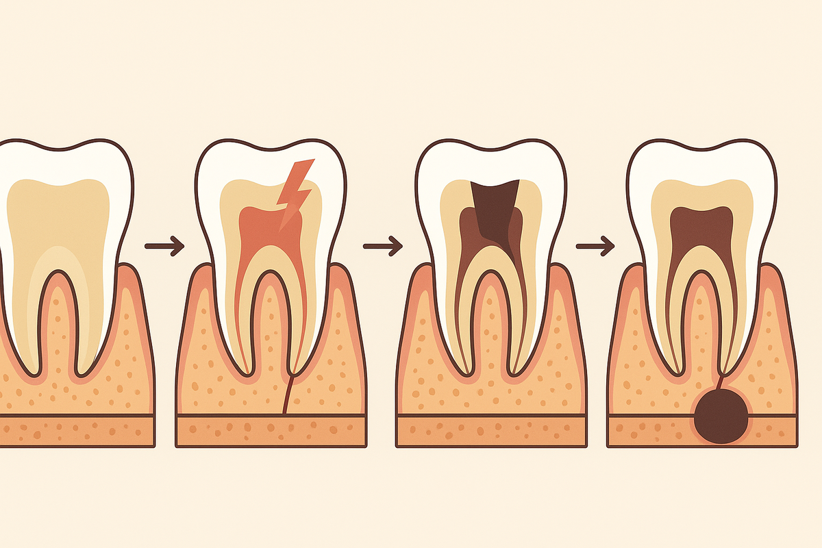 Путь от здорового зуба до некроза пульпы и кисты