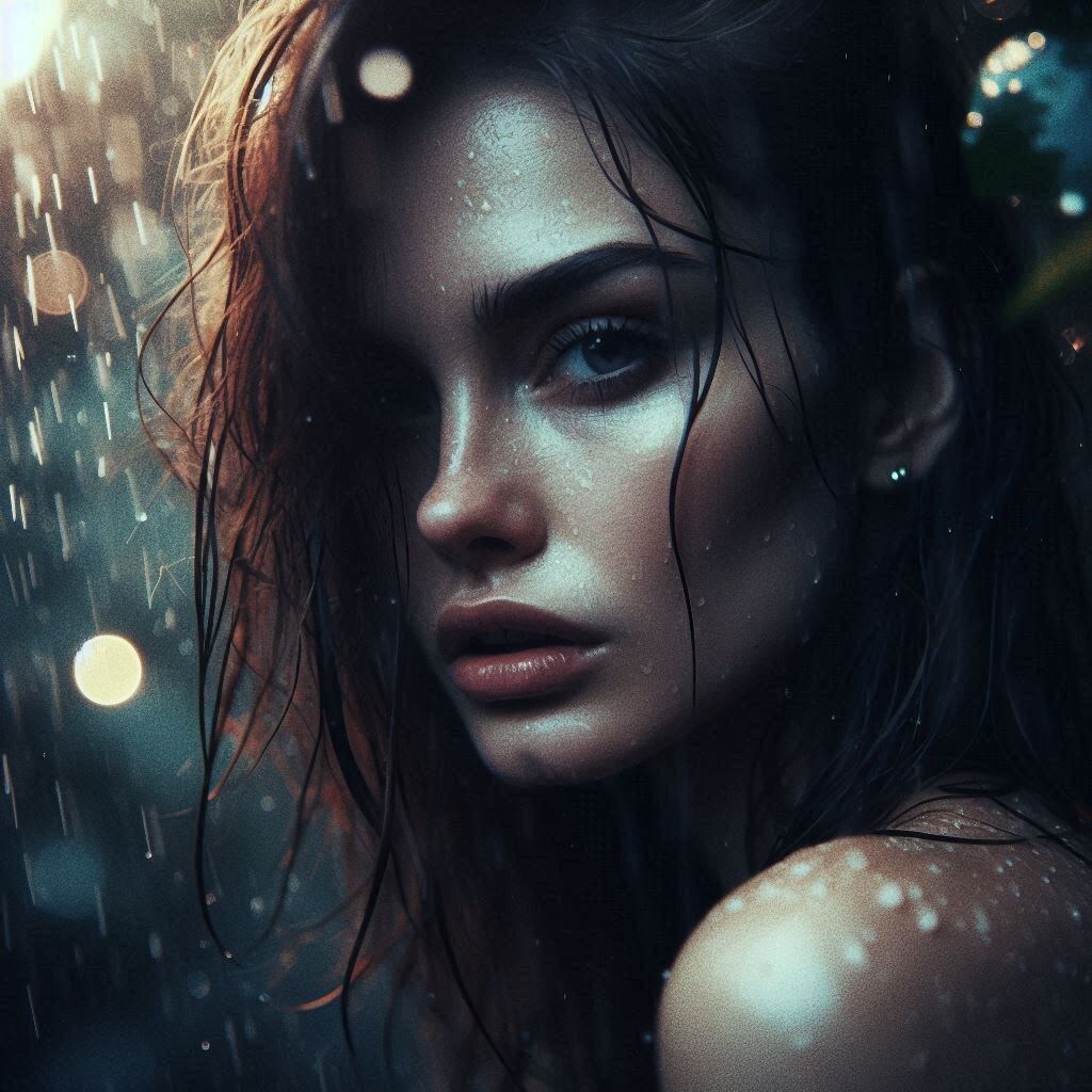 пленка зерно портрет женщины в дождь