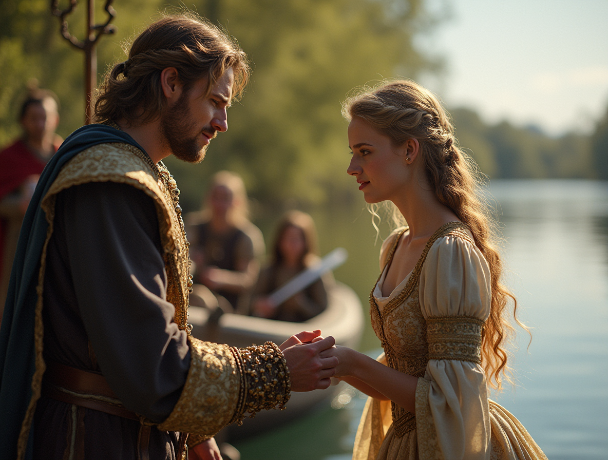 Игорь встречает Ольгу. Взгляды их встречаются, как в романтических фильмах. На заднем плане свита Игоря с характерными усмешками на лицах.