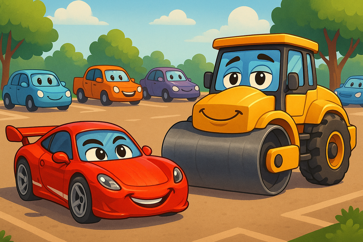 Гоночная машинка и дорожный каток