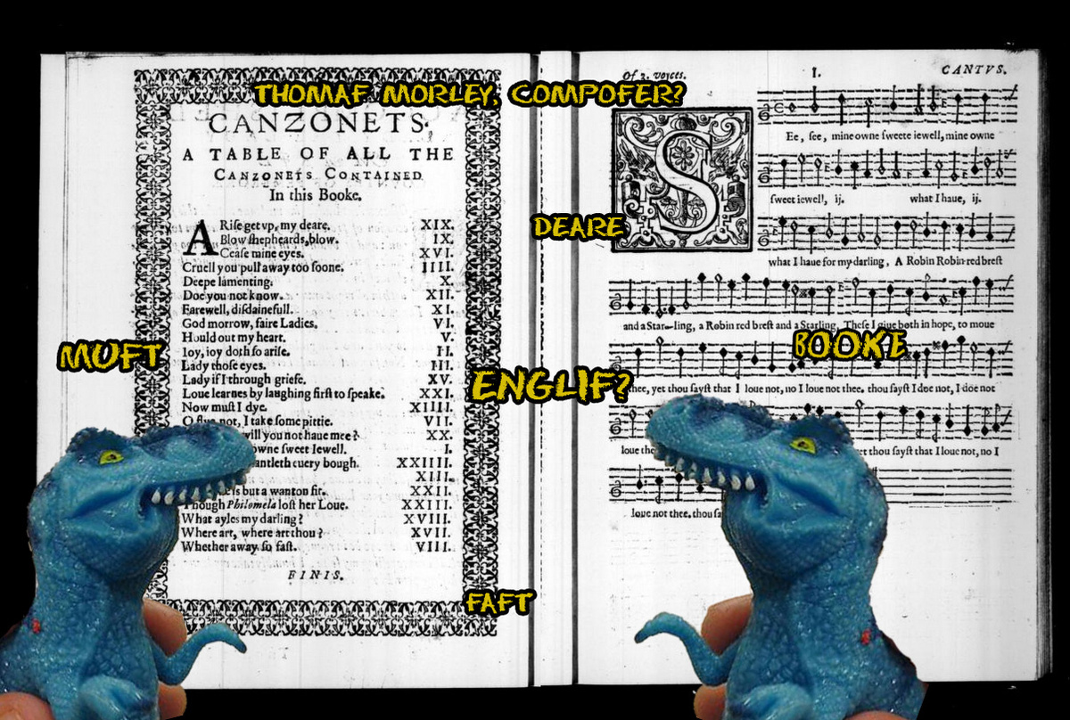 «Триумфы Орианы» — сборник английских мадригалов, составленный и опубликованный Томасом Морли в 1601 году. Скриншот с сайта archive.org, на котором можно разглядеть, как сильно поменялся английский язык за 400 лет