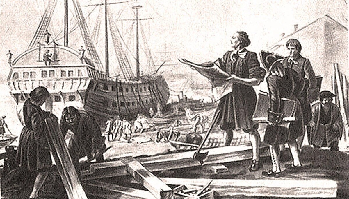 Гравюра строительство флота. 