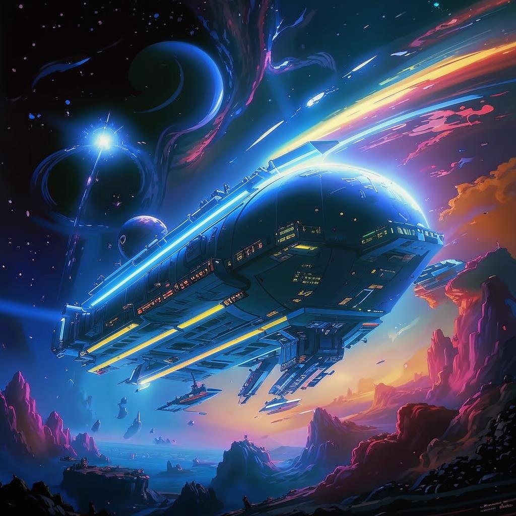 Космический корабль в открытом космосе