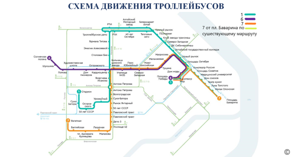    Схема организации движения на период ремонта трамвайных путей на площади Октября. Источник: barnaul.org
