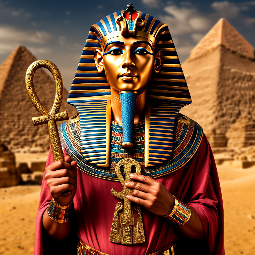 Фараон держащий - Анх в своих руках. Иллюстрация выполнена с помощью онлайн-инструмента для создания графики.