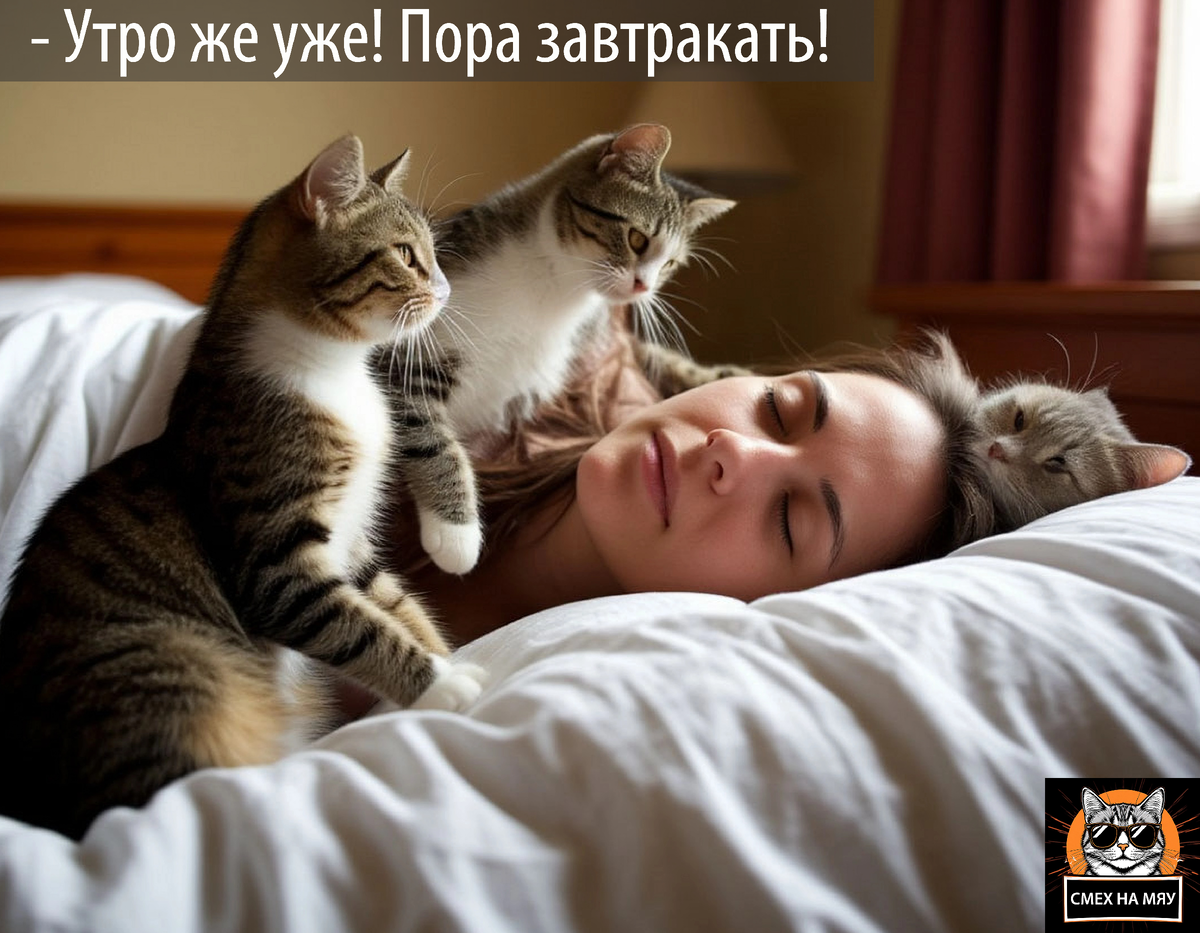 Ранние подъёмы с котиками гарантированы. Зато ночью спать будете лучше 😆.