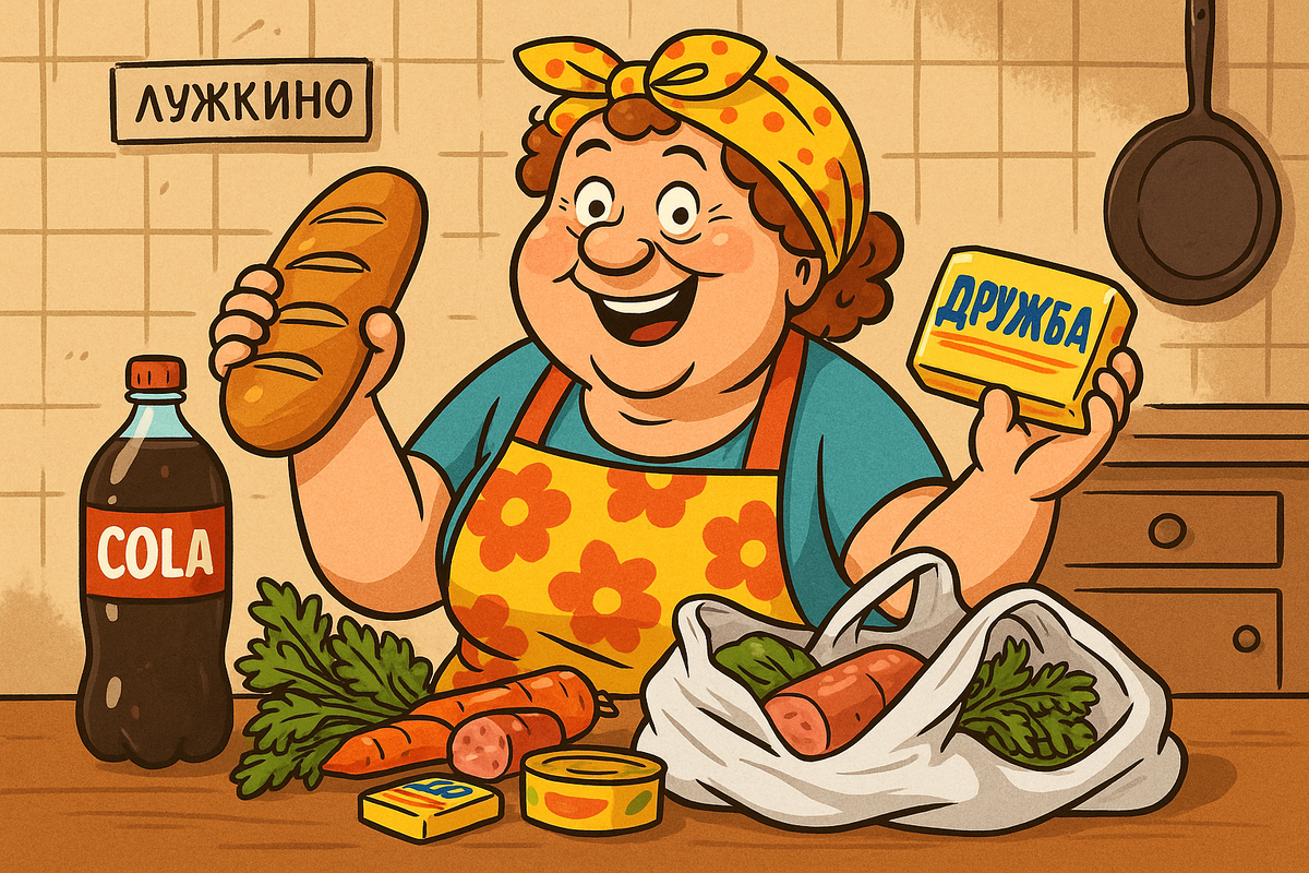 Тетя Галя распаковывает продукты из Пятерочки.