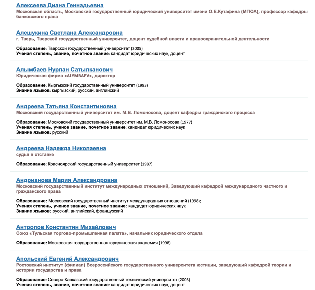 Текущий перечень арбитров на сайте МКАС при ТПП