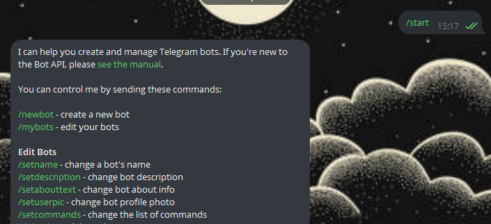 Приветственное сообщение @BotFather