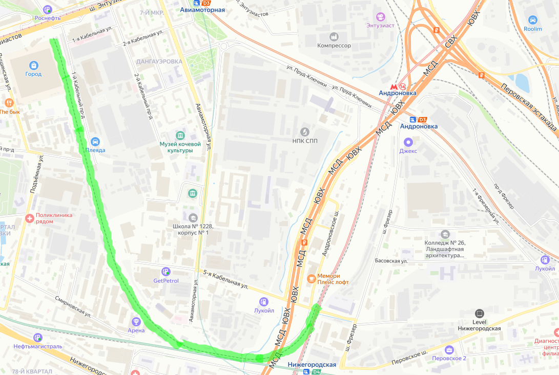 Отмеченный маршрут (взято с Яндекс карты)