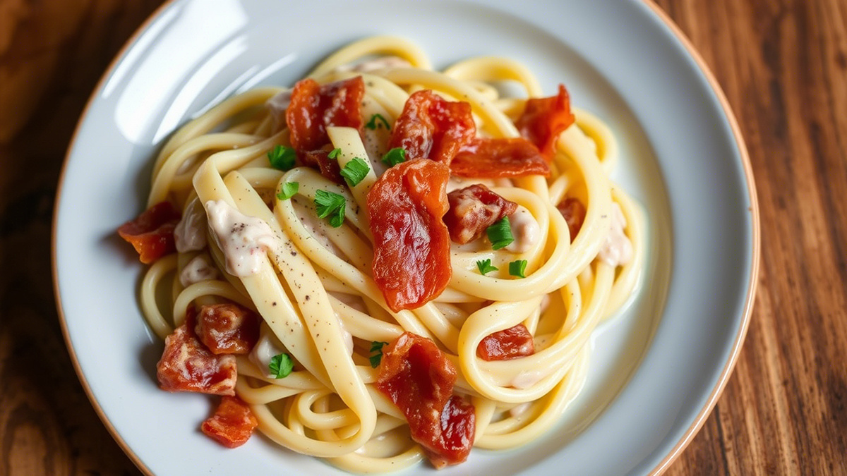Паста с беконом в сливочном соусе