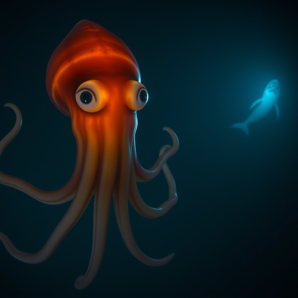 Подводная погоня: гигантский кальмар убегает от спермафета, 