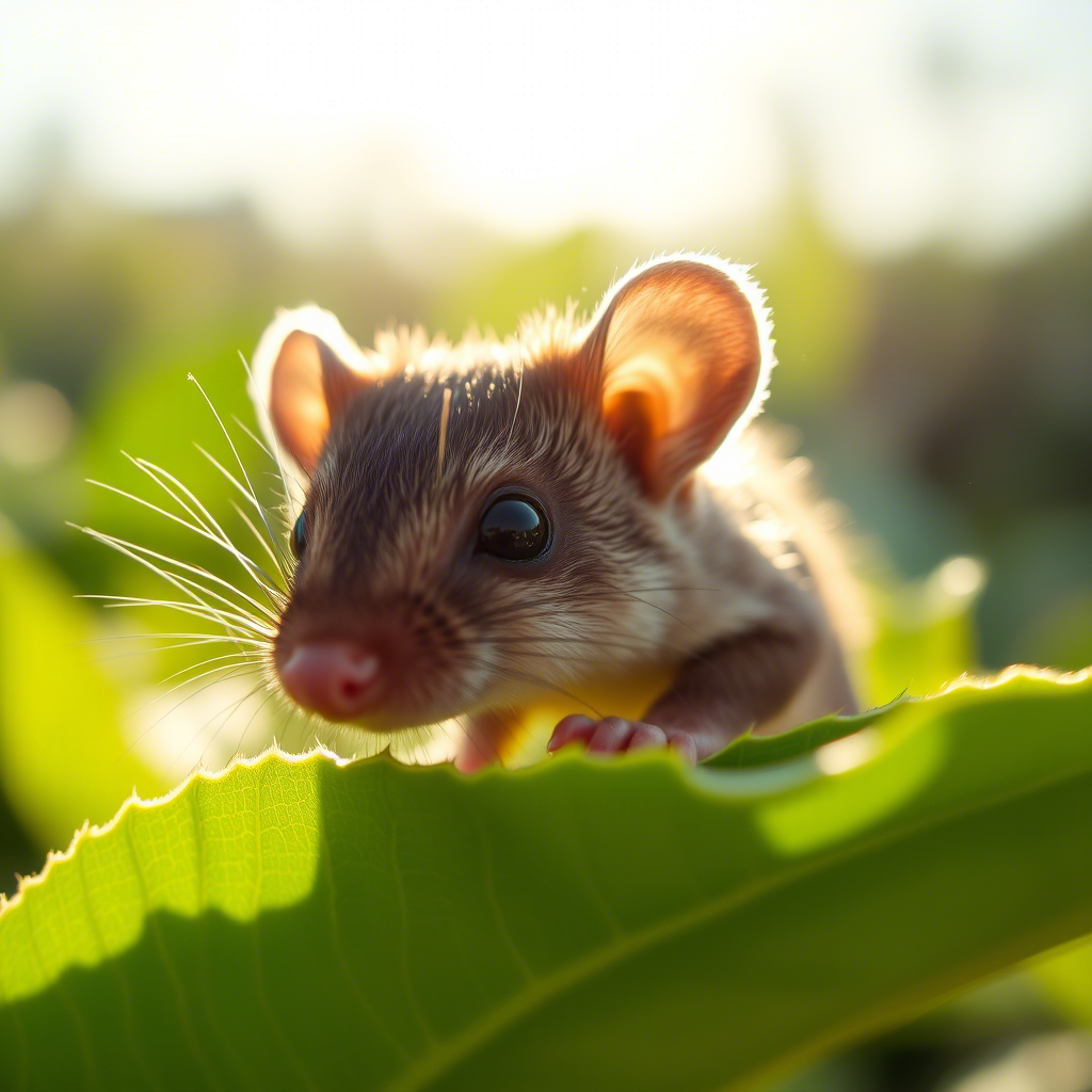 Карликовая многозубка на листе растения в лучах утреннего солнца