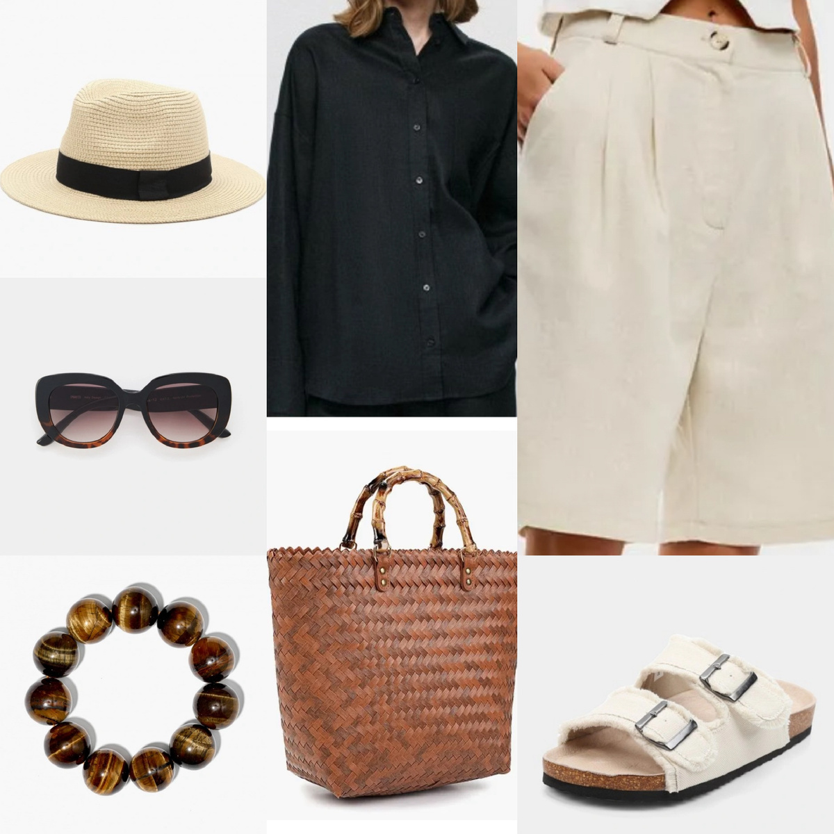 Здесь шорты — это нейтральная основа, в то время как браслет, очки и плетеная сумка отличные летние акценты. Браслеты и бусы из камней носим, носим и еще раз носим. Перетряхните все свои шкатулки, сдуйте пыль и только вперед. Яшма, малахит, янтарь, аметисты и все прочие камни в крупных браслетах и бусах заметный тренд и мощный конкурент украшениям из пластика. Плюс помним, что камни несут в себе еще и полезную энергетику. Никому не повредит дополнительный глоток «спокойствия», «неиссякаемой веры в себя и свои силы», «гармонии» и так далее в зависимости от того, какой камень вы носите. Я сейчас ношу нефрит, аметист, сердолик, яшму и флюорит 🙌🏻
