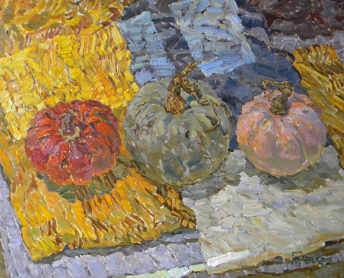 Полина Горецкая "Тыквы, освещённые солнцем" 2023 холст, масло 80х100