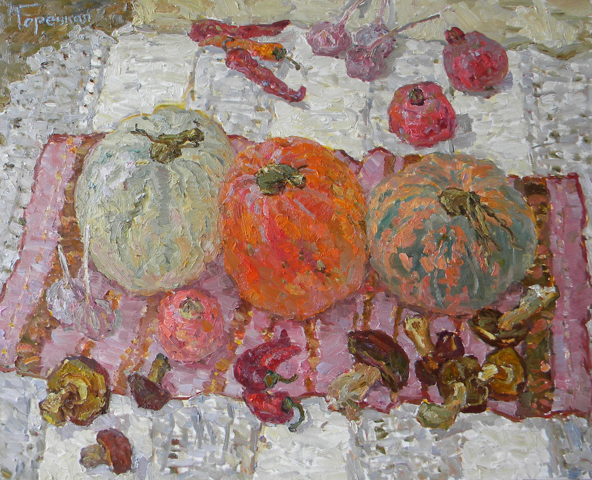 Полина Горецкая "Осенний натюрморт с тыквами" 2023 холст, масло 80х100