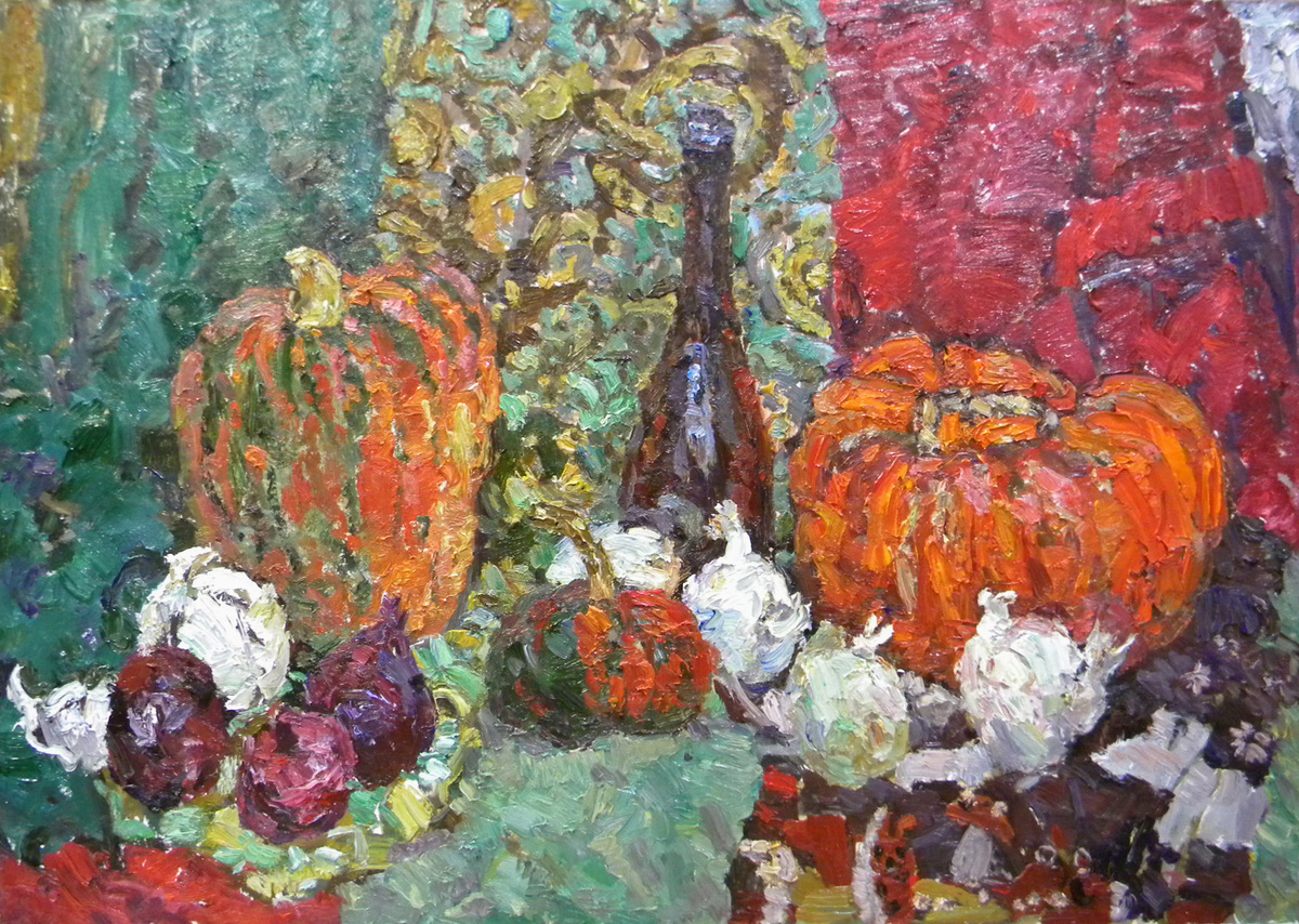 Полина Горецкая "Тыквы" 2021 картон, масло 70х100