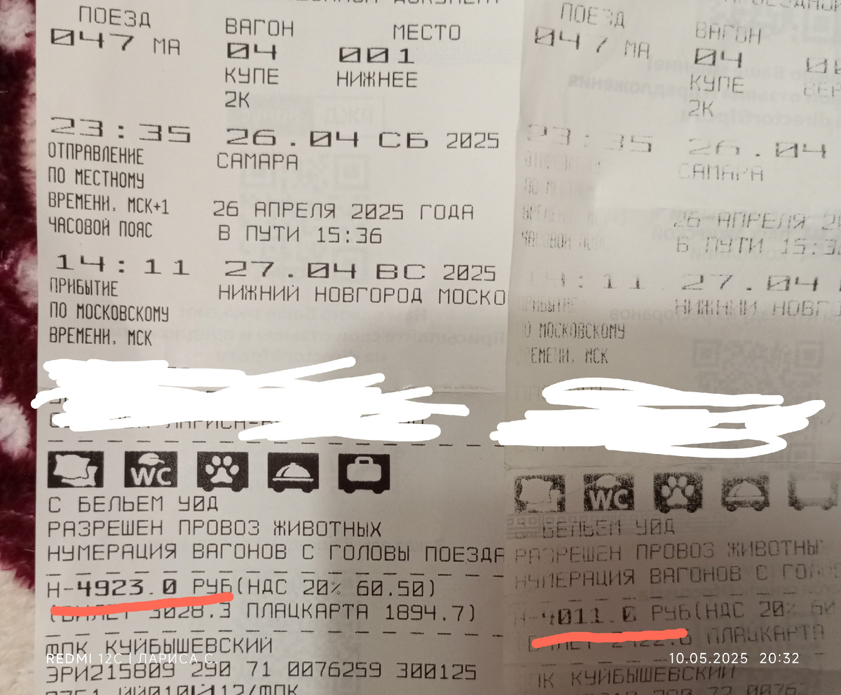 Билеты из Самары до Нижнего Новгорода. Ехали в купе, верх дороже, чем низ.