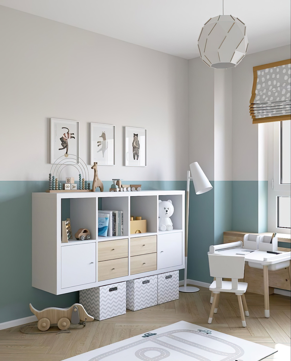 Комната с мебелью, имеющей четкие геометрические формы