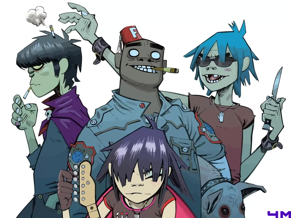 Мердок - бас-гитара, Рассел - ударные, 2Д - вокалист, Нудл - гитара. А вместе они Gorillaz