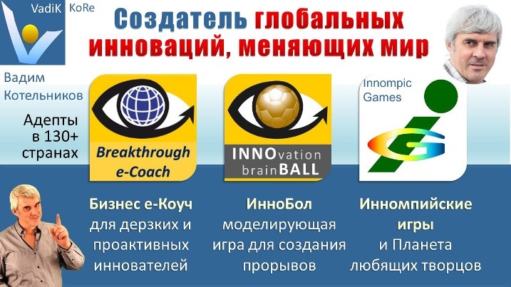 Вадим Котельников - увлеченный творец, глобальный инноватор, предприимчивый создатель порывных инноваций, креативный автор и исполнитель