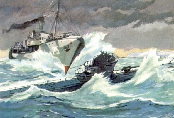 Картина «Бриз таранит немецкую ПЛ» Художник Павлинов П