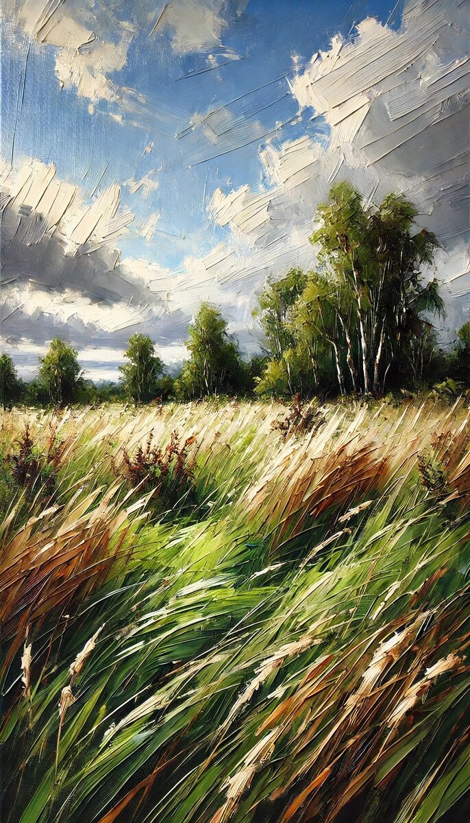 Сильным ветер над лугом