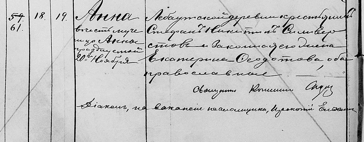 Фрагмент Метрической записи о рождении Анны