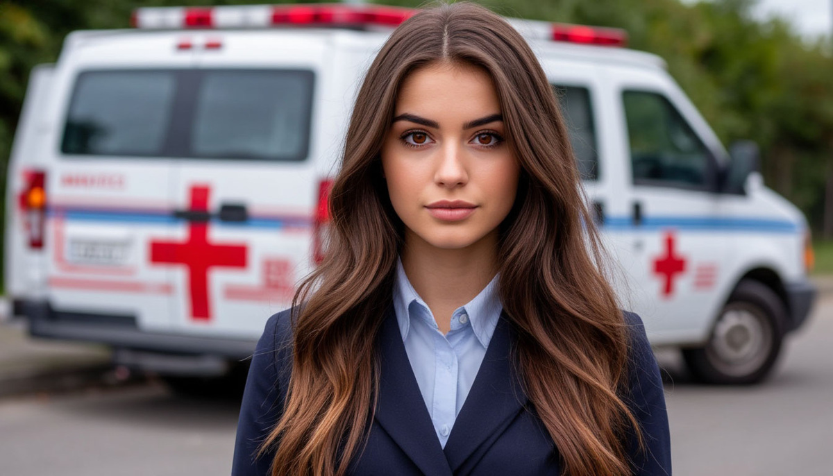 Девушка на фоне скорой помощи