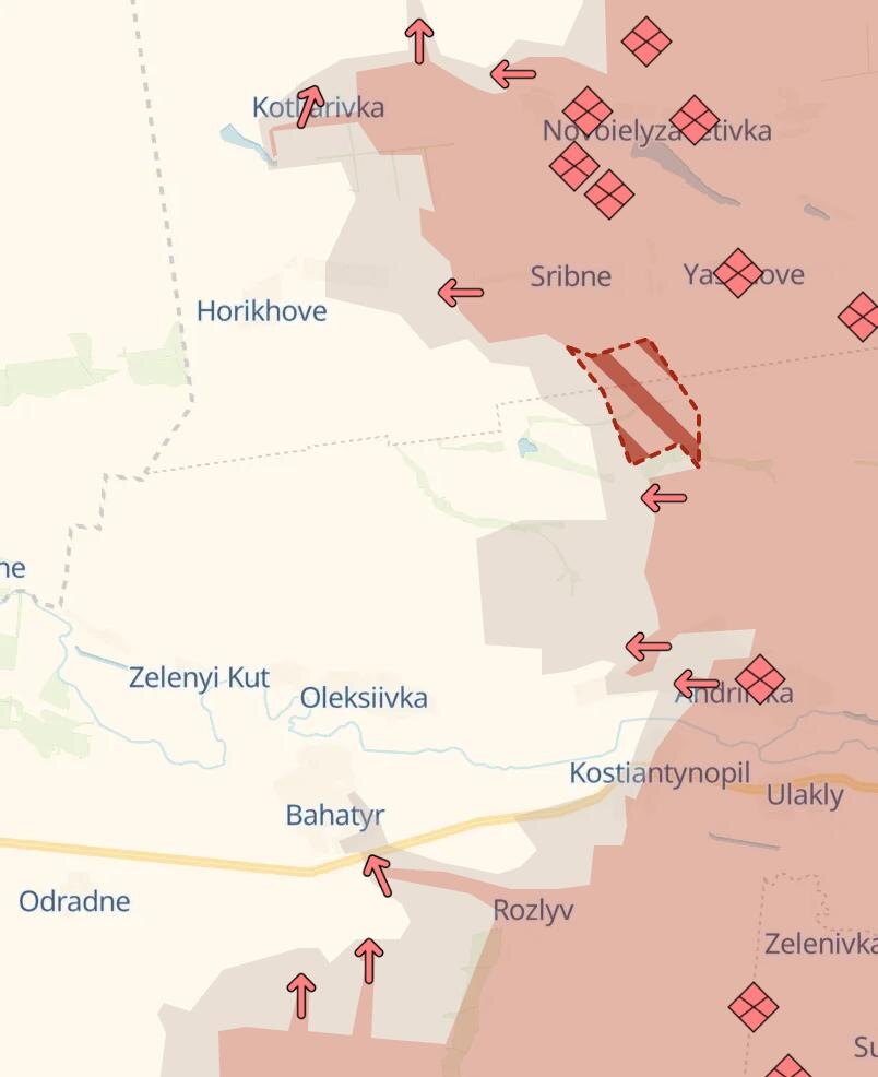 Ситуация под селами Серебряное и Богатырь, карта DeepState от 12.05.2025
