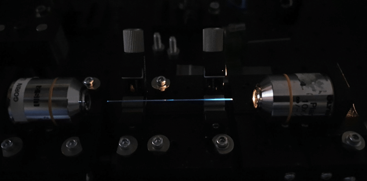    Установка для измерения спектров пропускания микроструктурных волокон с полой сердцевиной / © Виктор Воробьев, пресс-служба Сколтеха