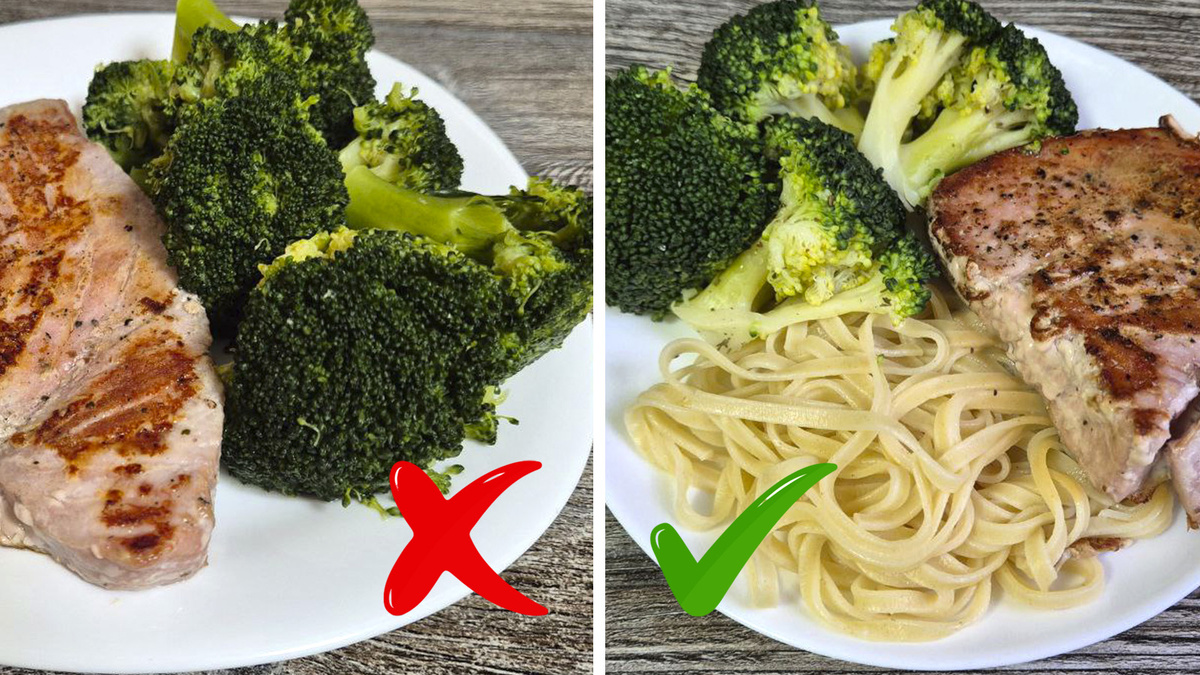 Делим тарелку на три части — половина клетчатка, четверть крахмалы и четверть белок