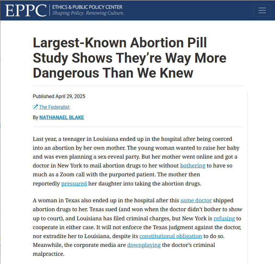    ЗАГОЛОВОК: КРУПНЕЙШЕЕ ИССЛЕДОВАНИЕ ТАБЛЕТОК ДЛЯ ПРЕРЫВАНИЯ БЕРЕМЕННОСТИ ПОКАЗАЛО, ЧТО ОНИ ГОРАЗДО ОПАСНЕЕ, ЧЕМ МЫ ДУМАЛИ ФОТО: СКРИНШОТ СТРАНИЦЫ САЙТА EPPC.ORG