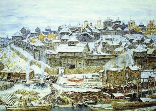 Кремль при князе Московском Иване Калите. XIV век. Картина А. Васнецова Источник: moscowchronology.ru