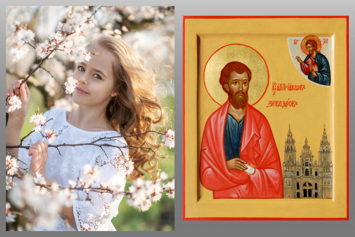 Икона Апостол Иаков Заведеев/azbuka.ru, девушка, весна/pixabay.com