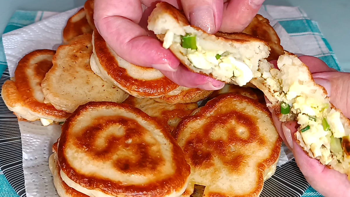 ⭐ Ленивые пирожки без лепки с яйцом и зеленым луком. Оладьи с начинкой