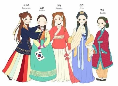 Ханбоки в разных государствах: Когуре, Чосон, Коре, Силла и Пэкче