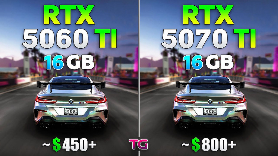 В Testing Games сравнили GeForce RTX 5060 Ti с RTX 5070 Ti в 10 играх в разрешении 1440p