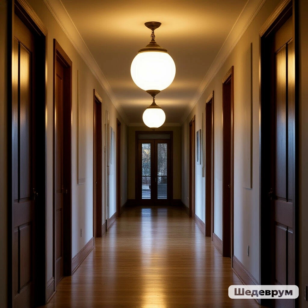 Фото **мигающей лампы** в длинном коридоре