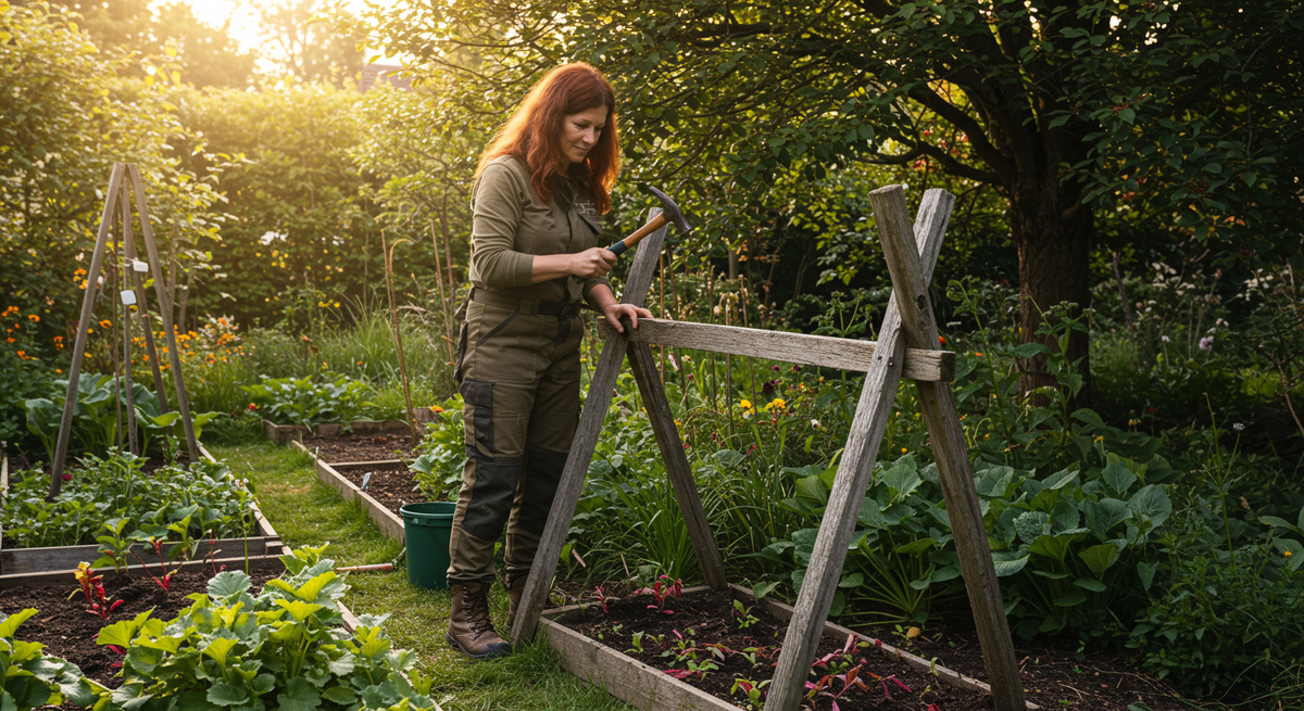 Сооркдить шпалеру проще всего из наклонно вбитых колышков
