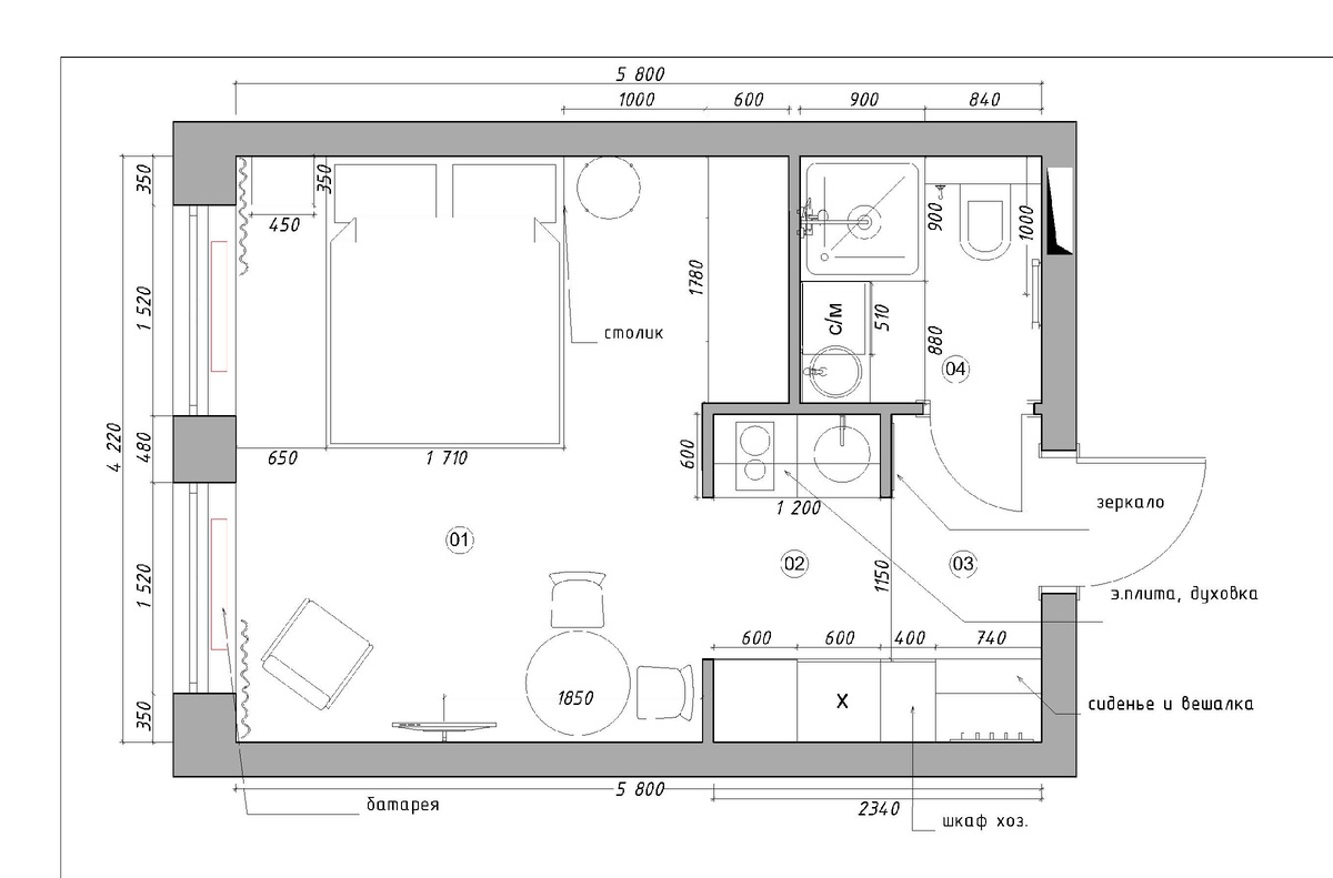 перепланировка позволила разместить кухню-нишу в прихожей